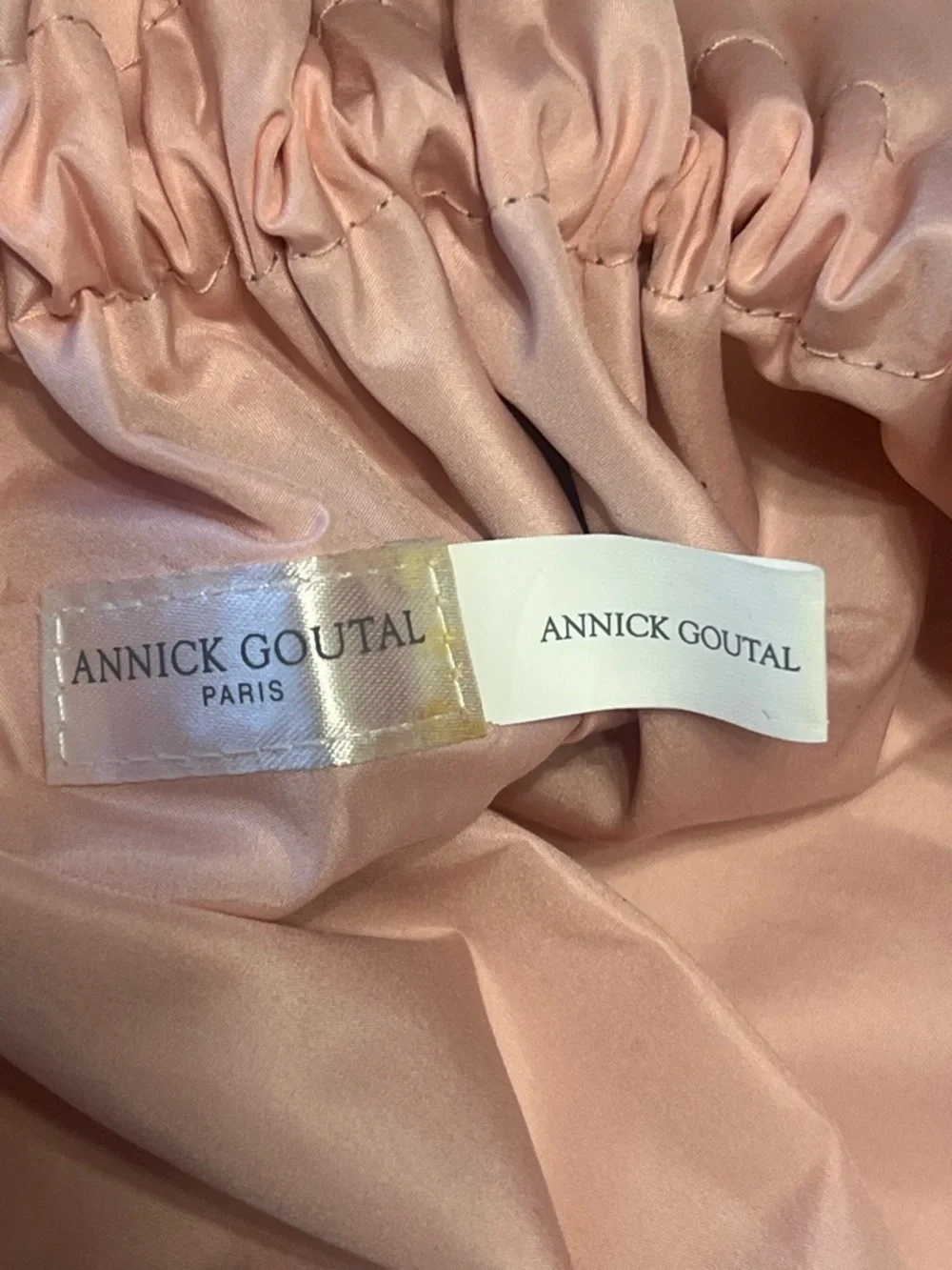 ANNICK GOUTAL Italy Elegant Satin gray and Pink Ruffle travel makeup bag
